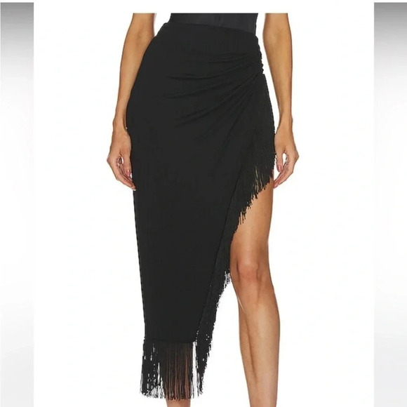 Revolve NBD black asymmetric fringe midi skirt Skirts
